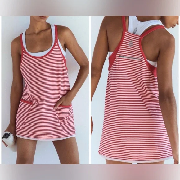NWOT Free People FP Movement Hot Shot Printed Mini Dress Stripe Grapefruit - M - Picture 1 of 9